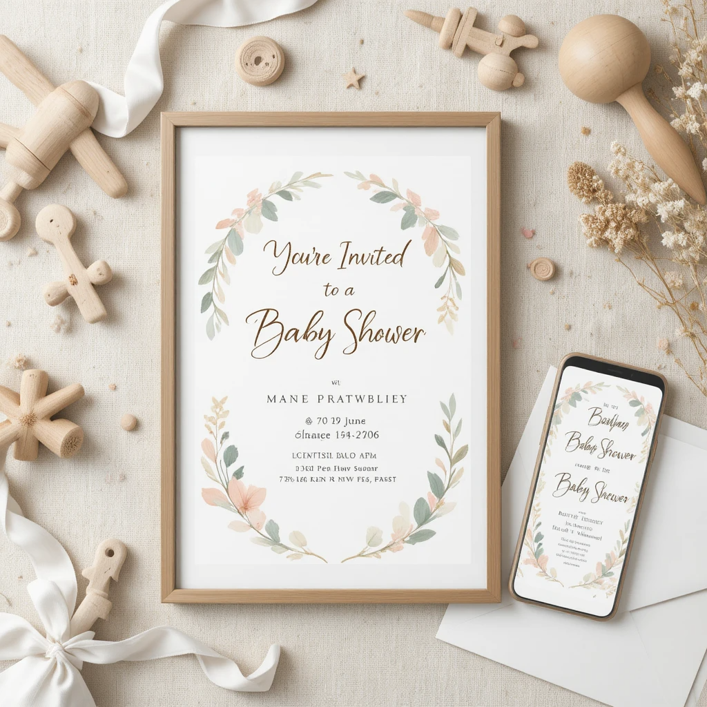 Baby Shower Invitation/Printable & Digital Template | Neutral Botanical Design